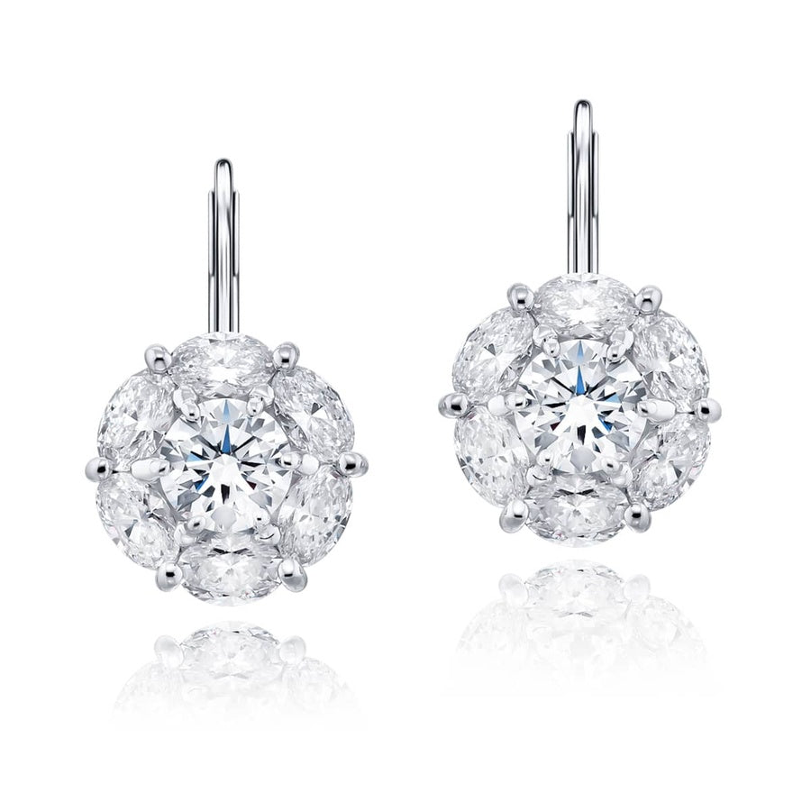 Platinum Round Diamond Certified Floral Stud Earrings