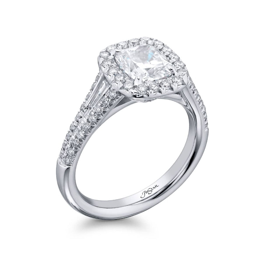 Platinum Cushion-Cut Diamond GIA Certified Micro Pave Engagement Ring