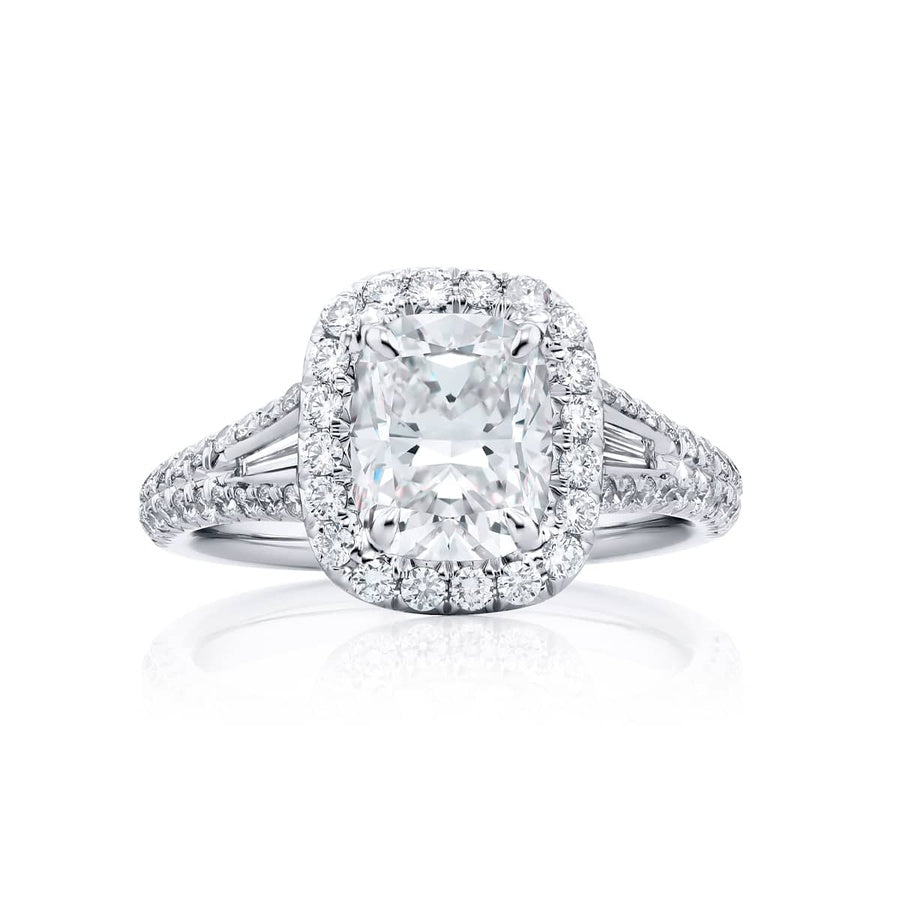 Platinum Cushion-Cut Diamond GIA Certified Micro Pave Engagement Ring