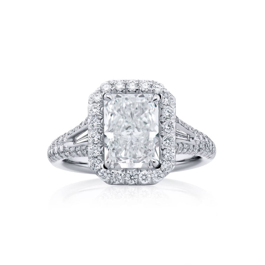 Platinum Radiant-Cut Diamond GIA Certified Micro Pave Engagement Ring