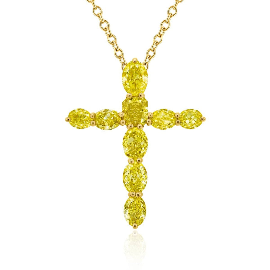 18K Yellow Gold Radiant-Cut and Oval Fancy Yellow Diamond Cross Pendant