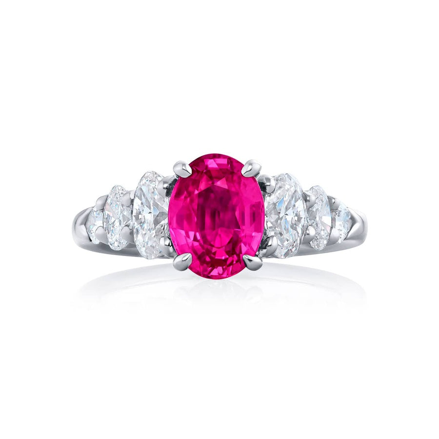 Platinum Oval No-Heat Pink Sapphire Certified Ring