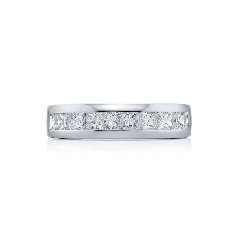 Platinum Princess-Cut Diamond Single-Row Channel Set Men's Wedding Band