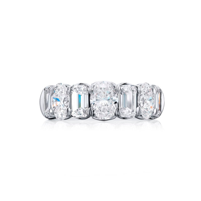 Platinum Emerald-Cut and Oval Diamond Single-Row Band