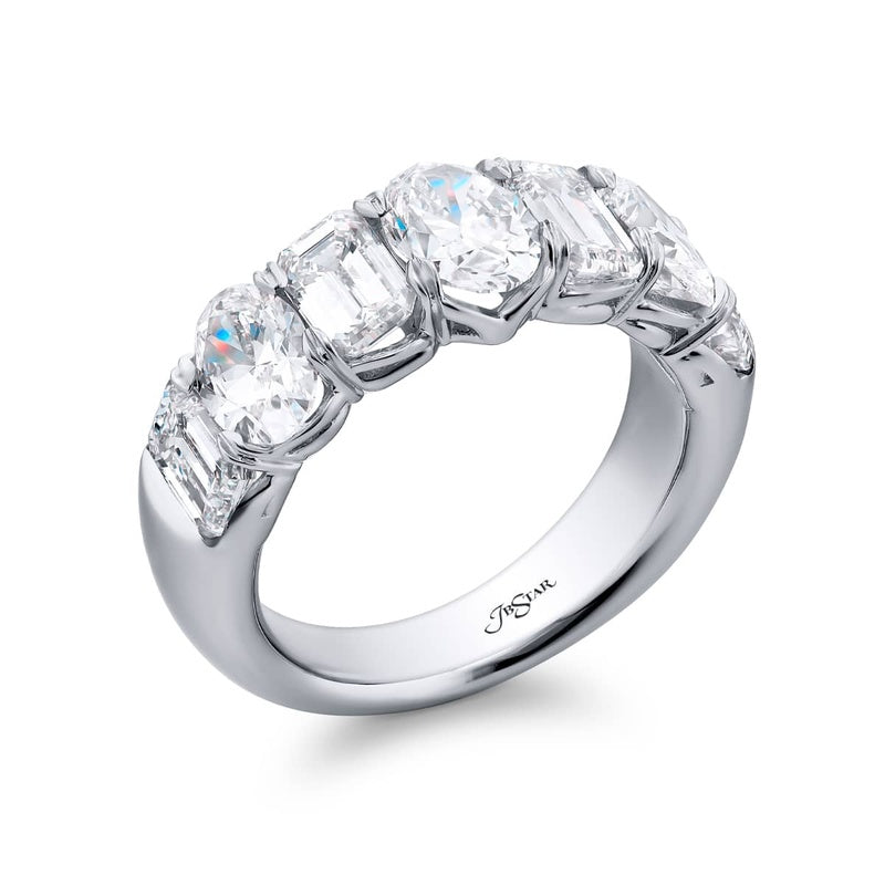 Platinum Emerald-Cut and Oval Diamond Single-Row Band
