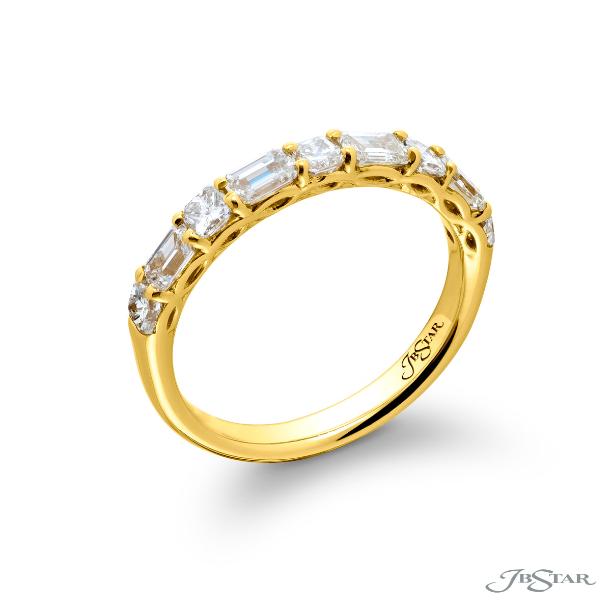 Alternating East-West Emerald Cut and Radiant Diamond Half-Band