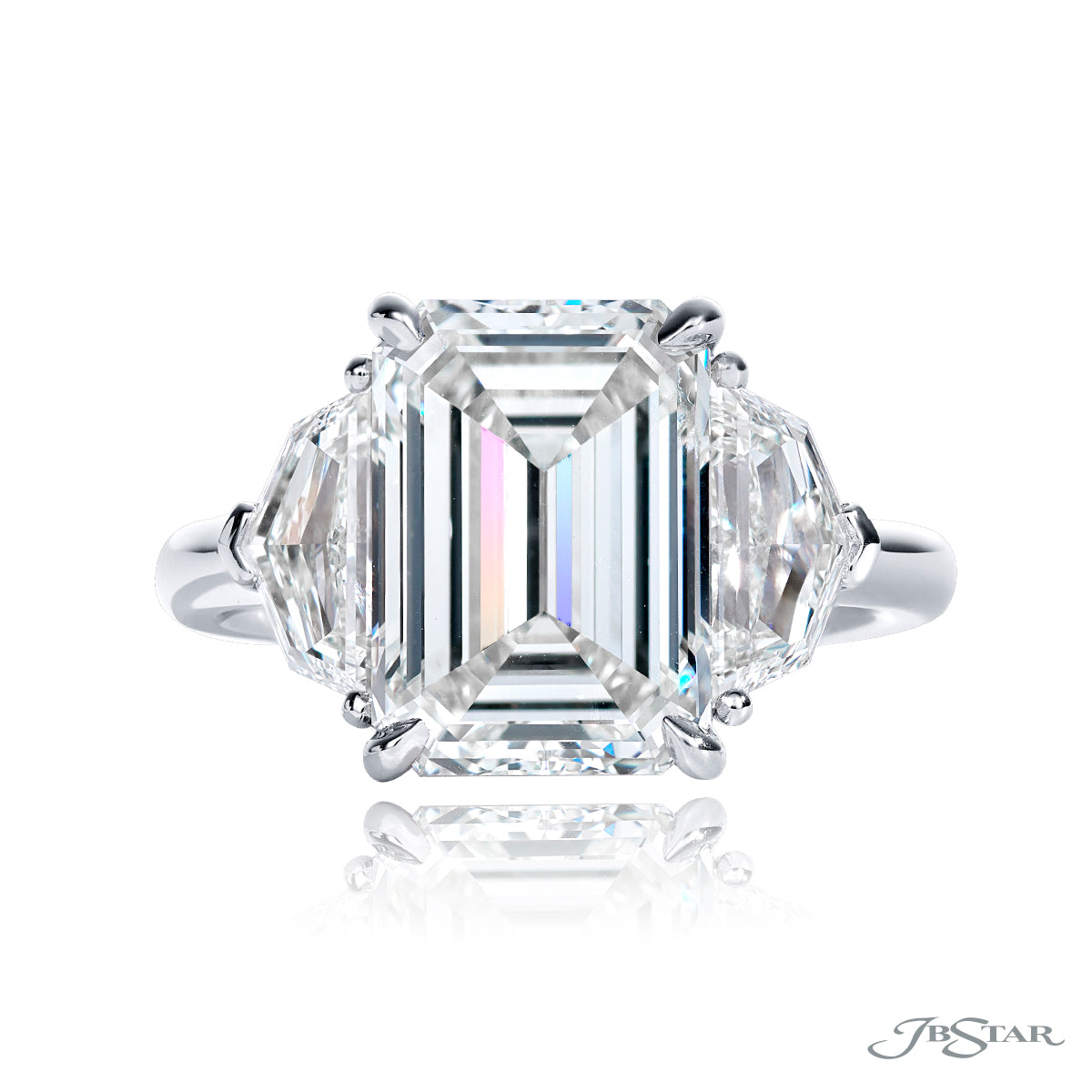 Emerald Cut Diamond Engagement Ring with Two Epaulette Diamonds
