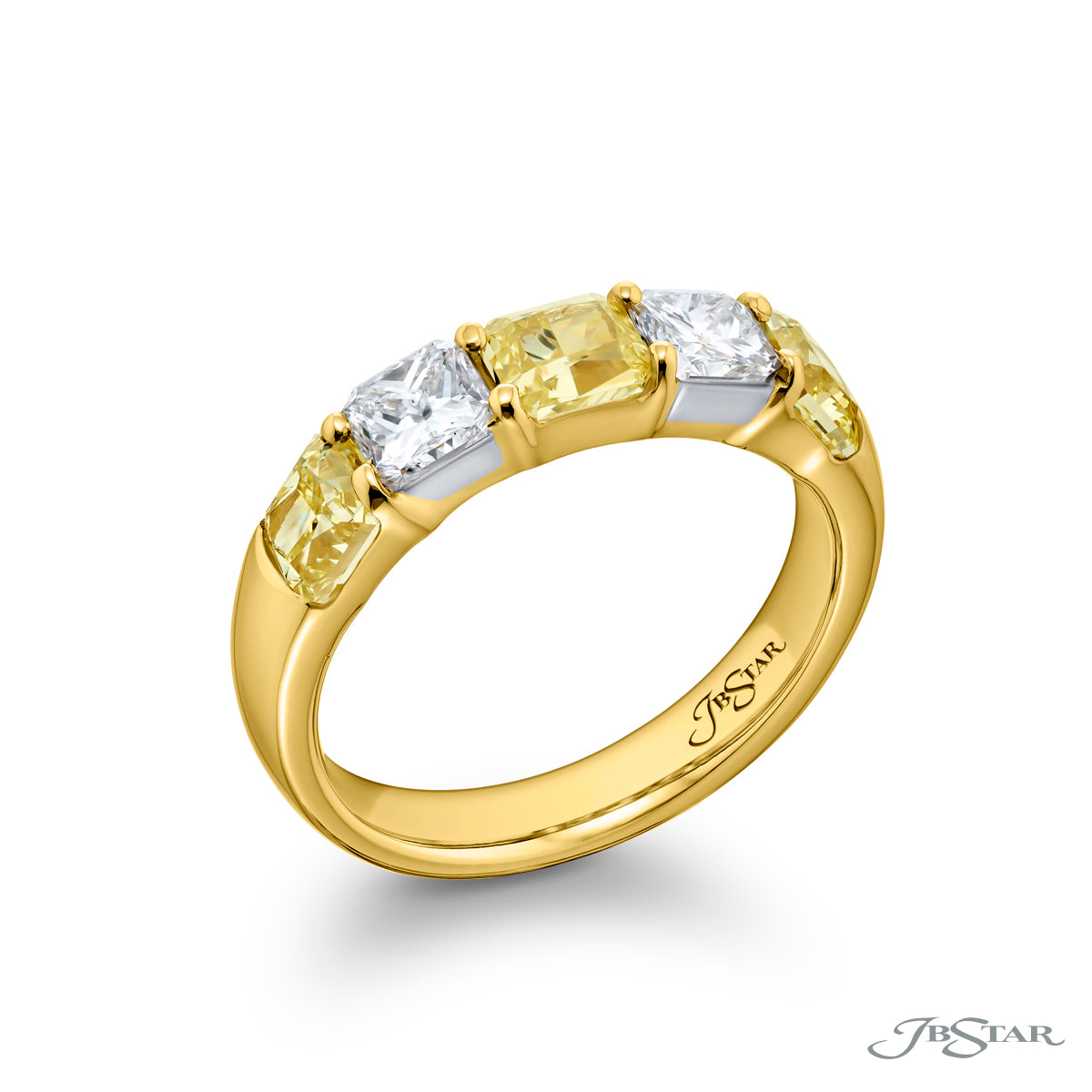 Gold and Platinum Radiant Yellow and White Diamond Band