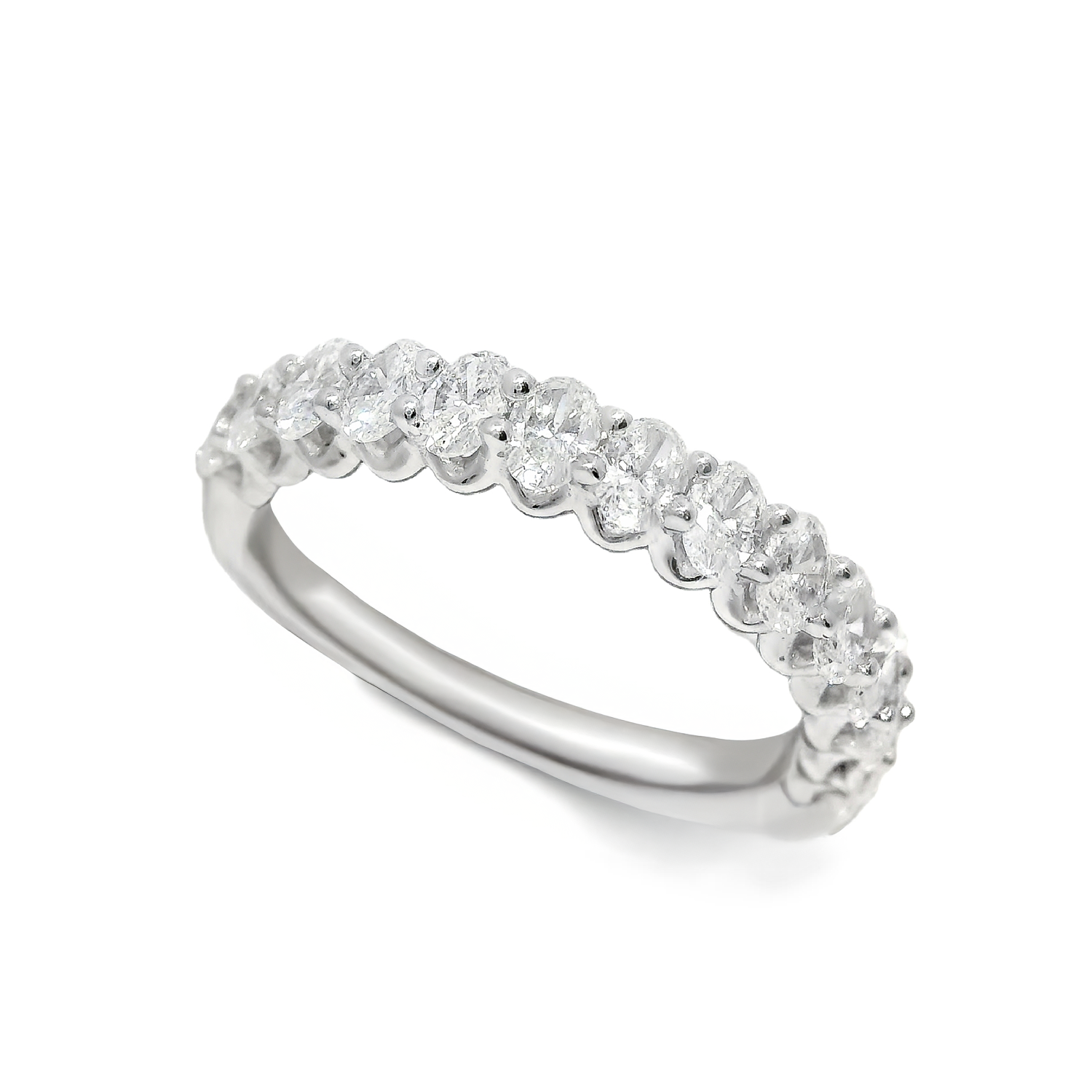 North/South Shared Prong Oval Diamond Anniversary Band
