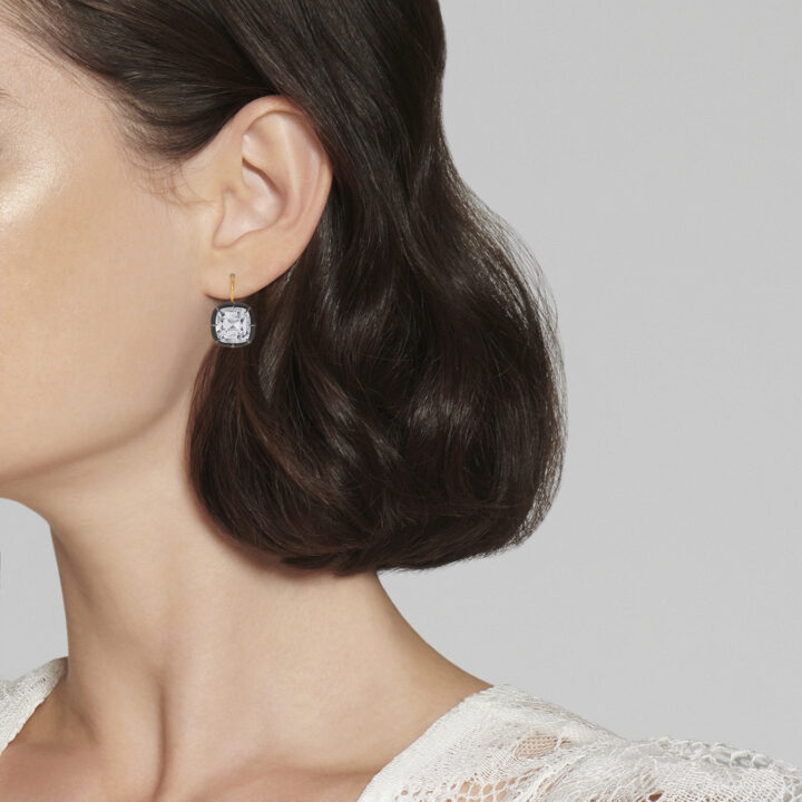 Signed Fred Leighton Cushion White Topaz Collet Drop Earrings