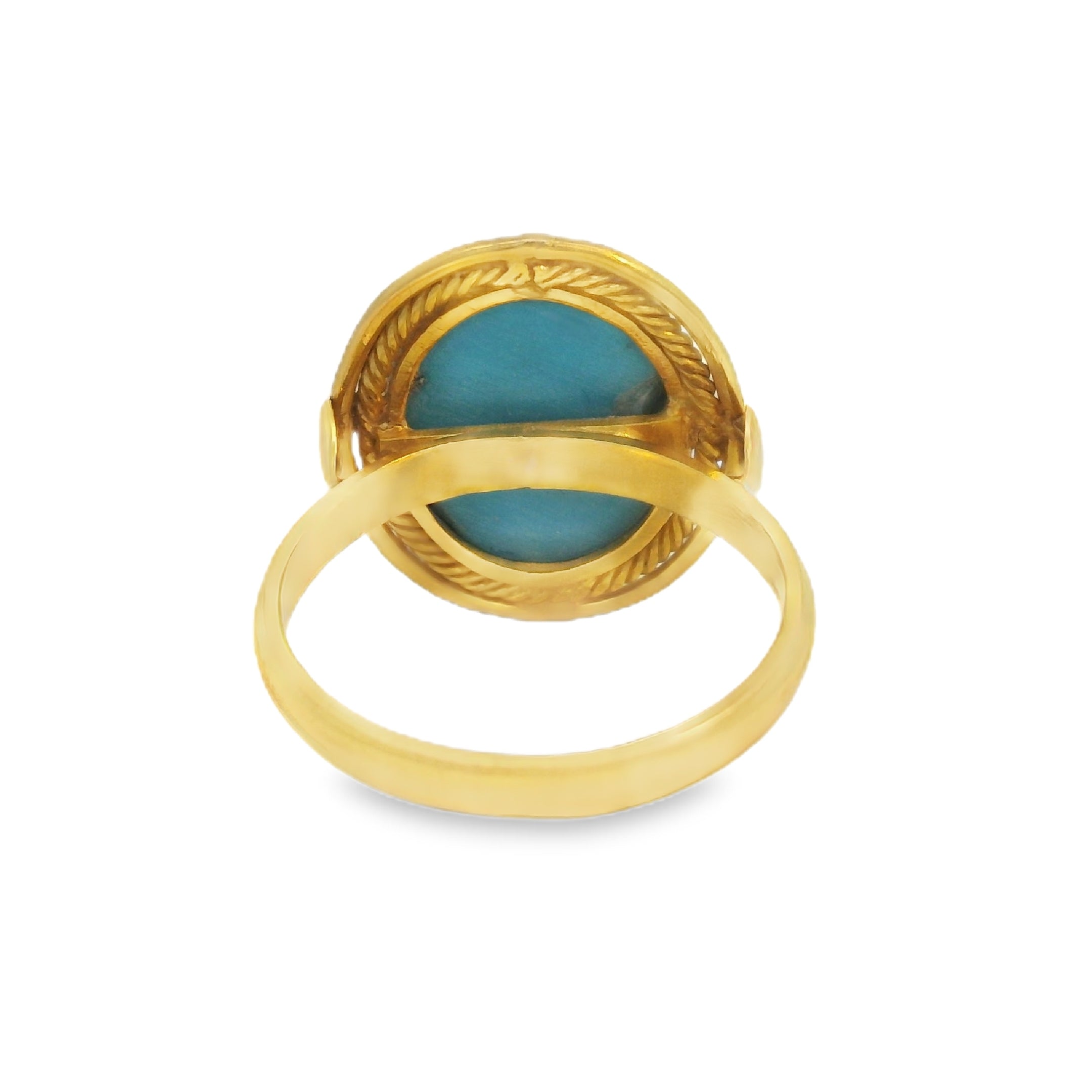 Bezel Set Oval Turquoise Ring with Rope Edging