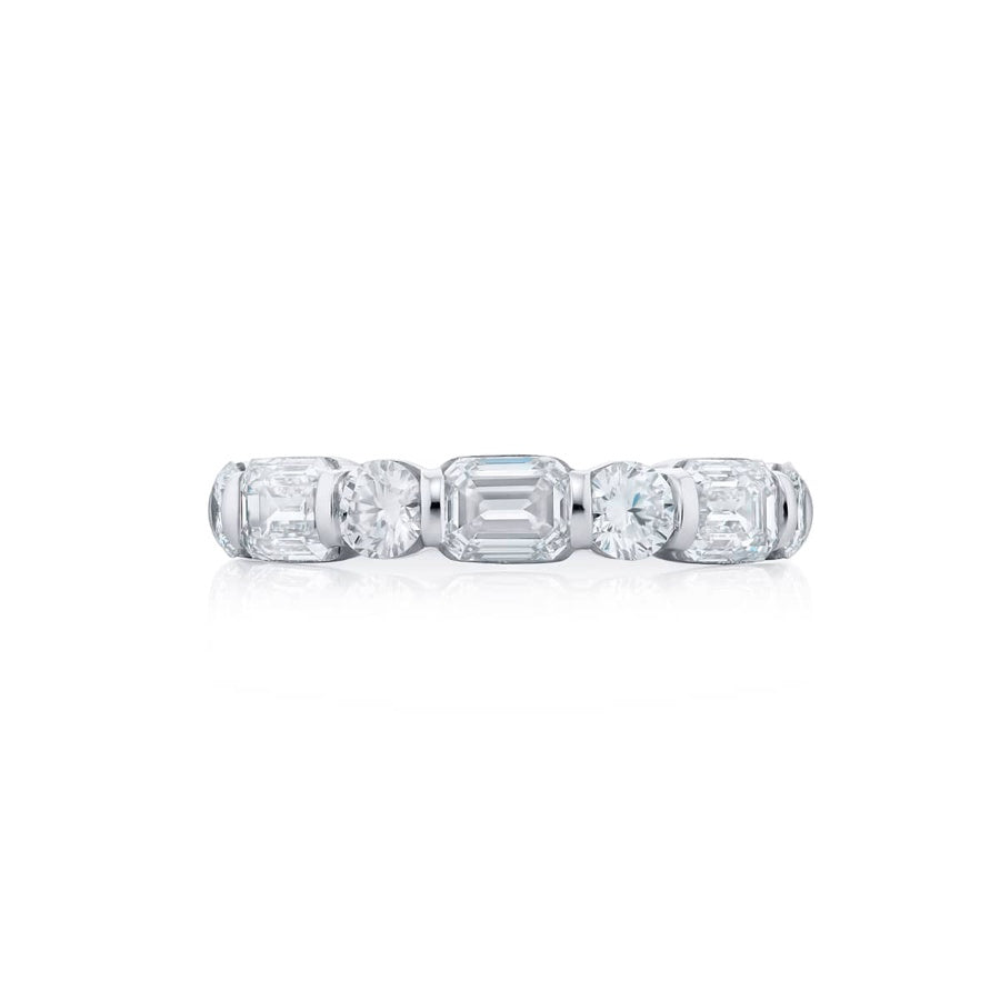 Platinum Emerald-Cut and Round Diamond Single-Row Bar Set East-West Band