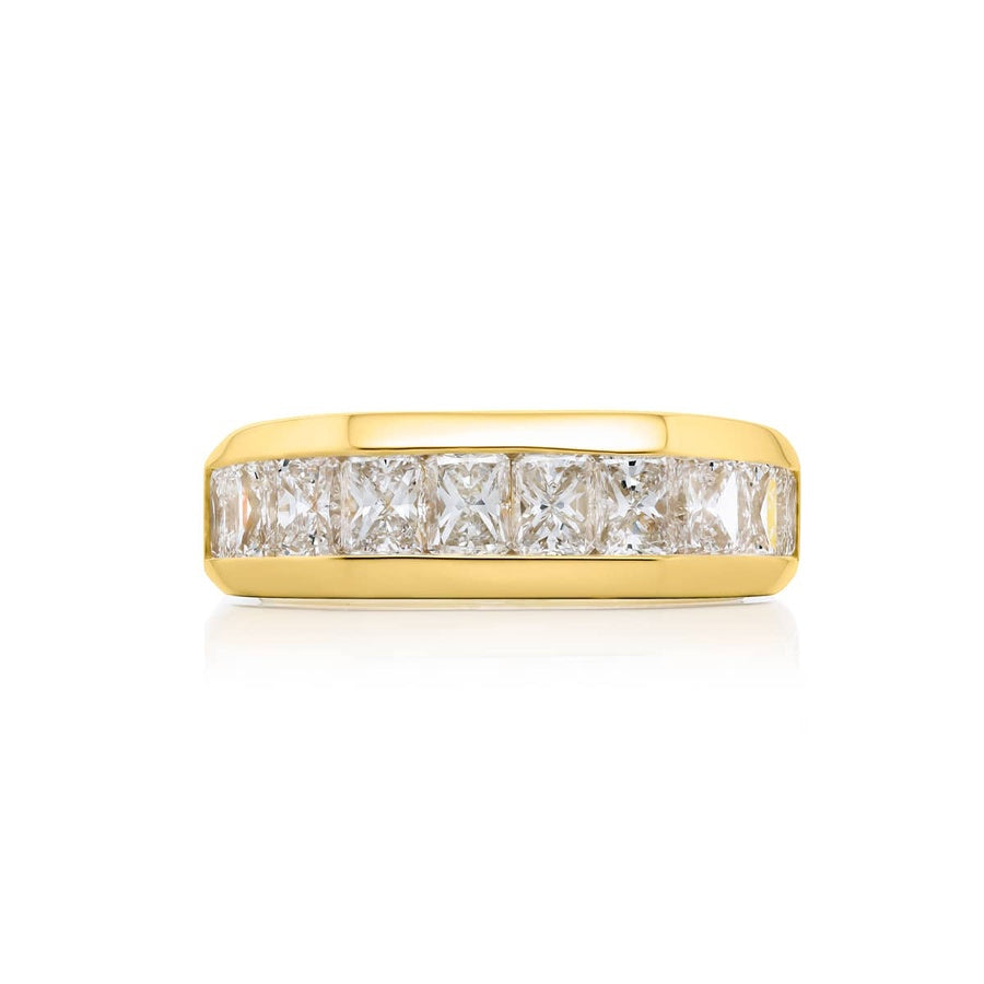 18K Yellow Gold Radiant-Cut Diamond Single-Row Channel Set Men's Wedding Band