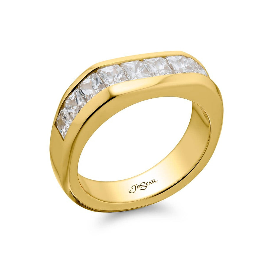 18K Yellow Gold Radiant-Cut Diamond Single-Row Channel Set Men's Wedding Band