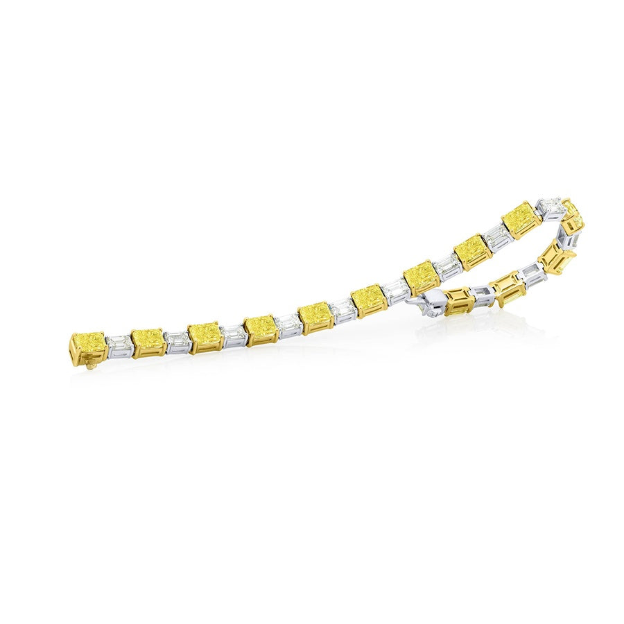 18KY Gold and Platinum Radiant-Cut Fancy Yellow Diamond Bracelet
