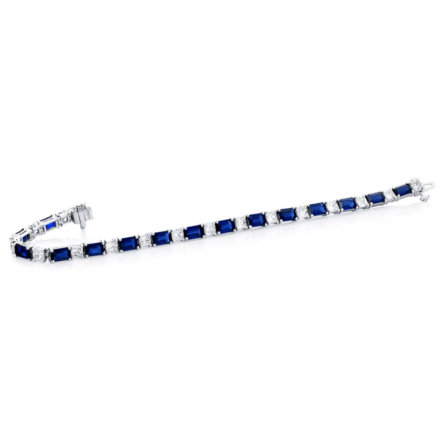 Platinum Emerald-Cut Sapphire and Diamond Bracelet