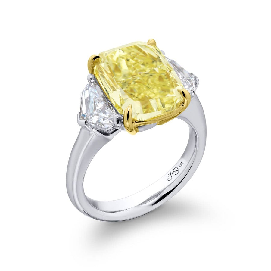 Platinum and 18K Yellow Gold Cushion-Cut Fancy Yellow Diamond GIA Certified Engagement Ring