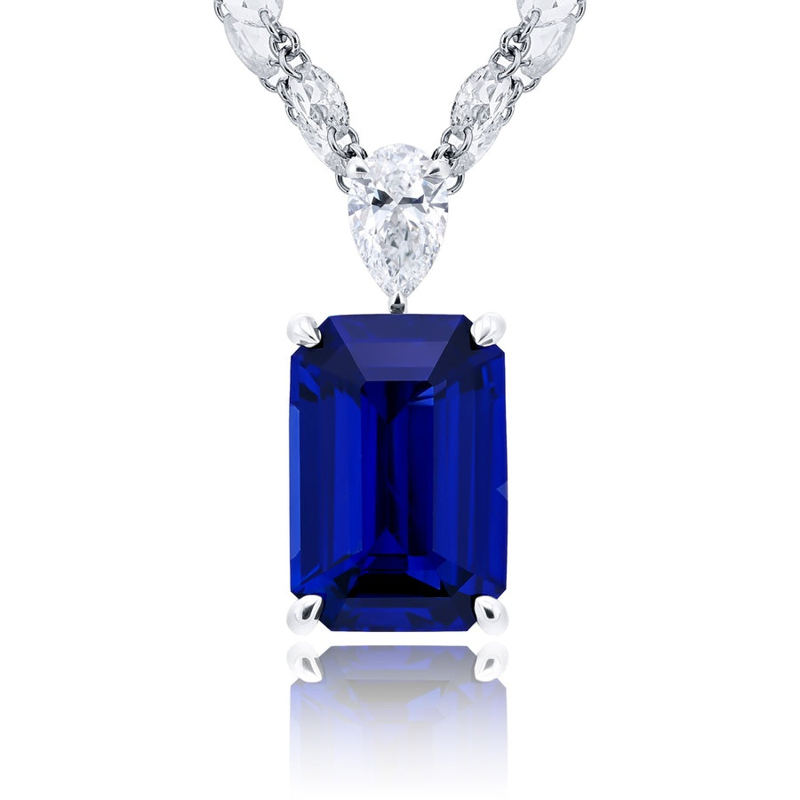 Platinum Emerald-Cut Sapphire Certified Pendant