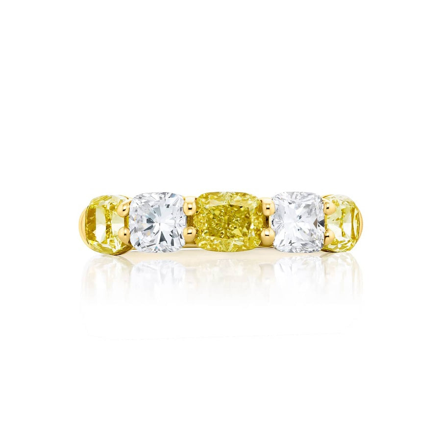 Platinum Cushion-Cut Fancy Yellow Diamond Single-Row Band