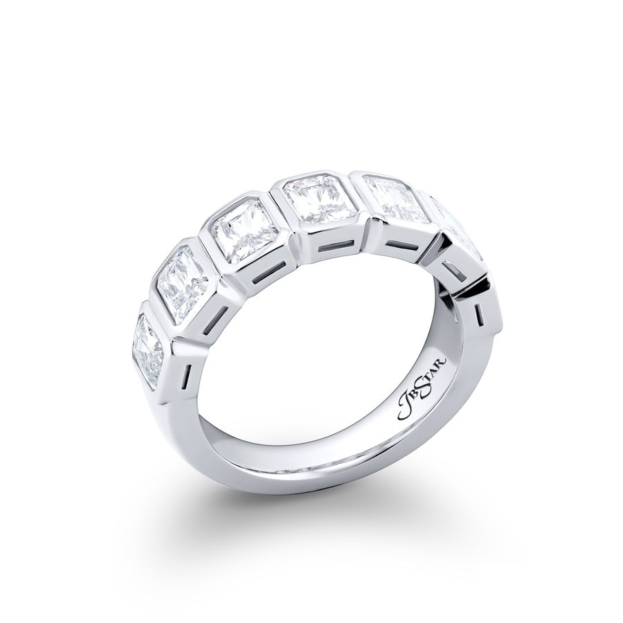 Platinum Radiant-Cut Diamond Single-Row Bezel Set GIA Certified Band