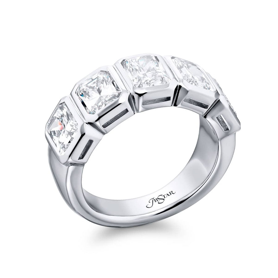 Platinum Radiant-Cut Diamond Single-Row Bezel Set GIA Certified Band
