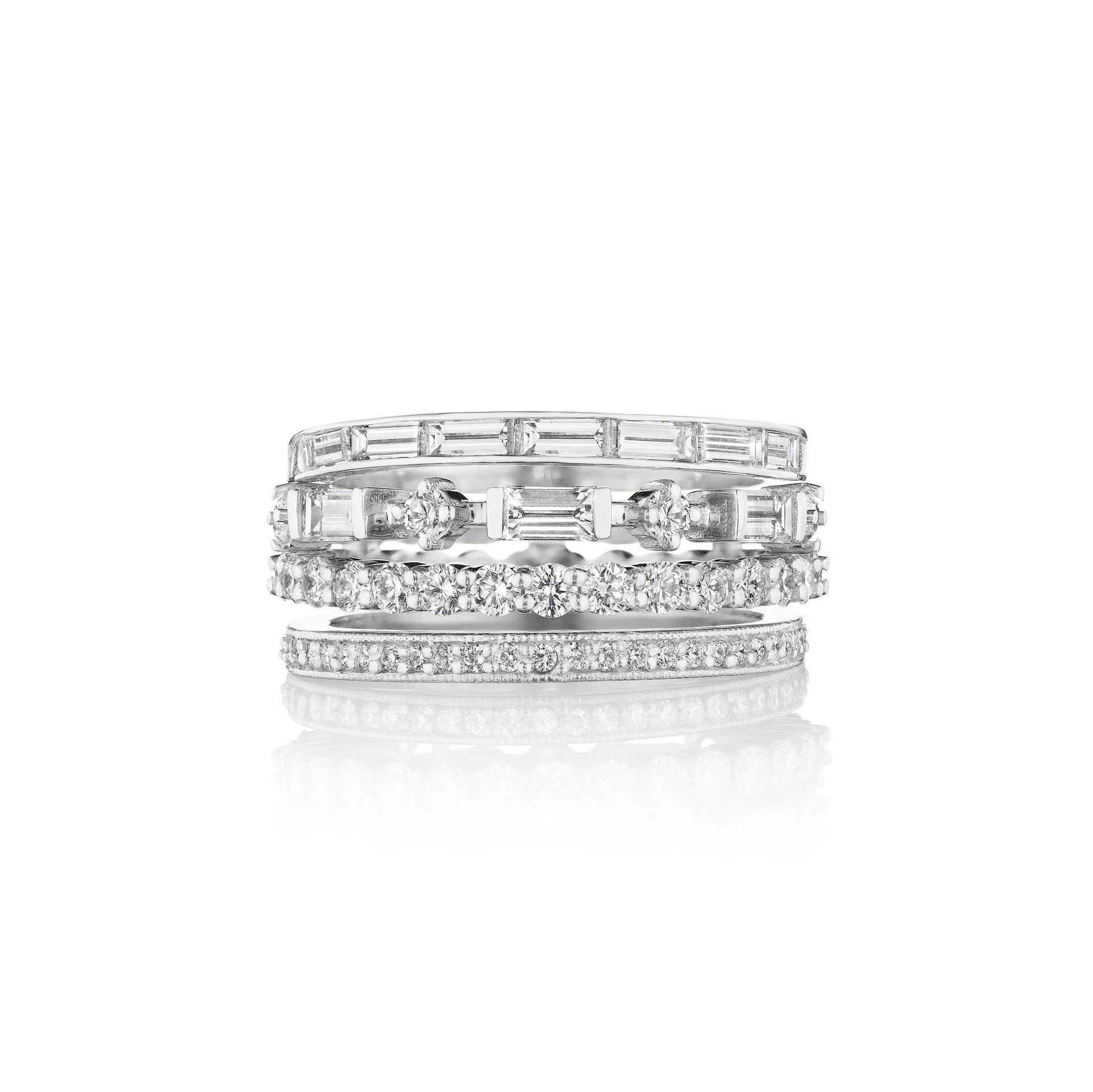 4 Row Round & Baguette Stack Ring
