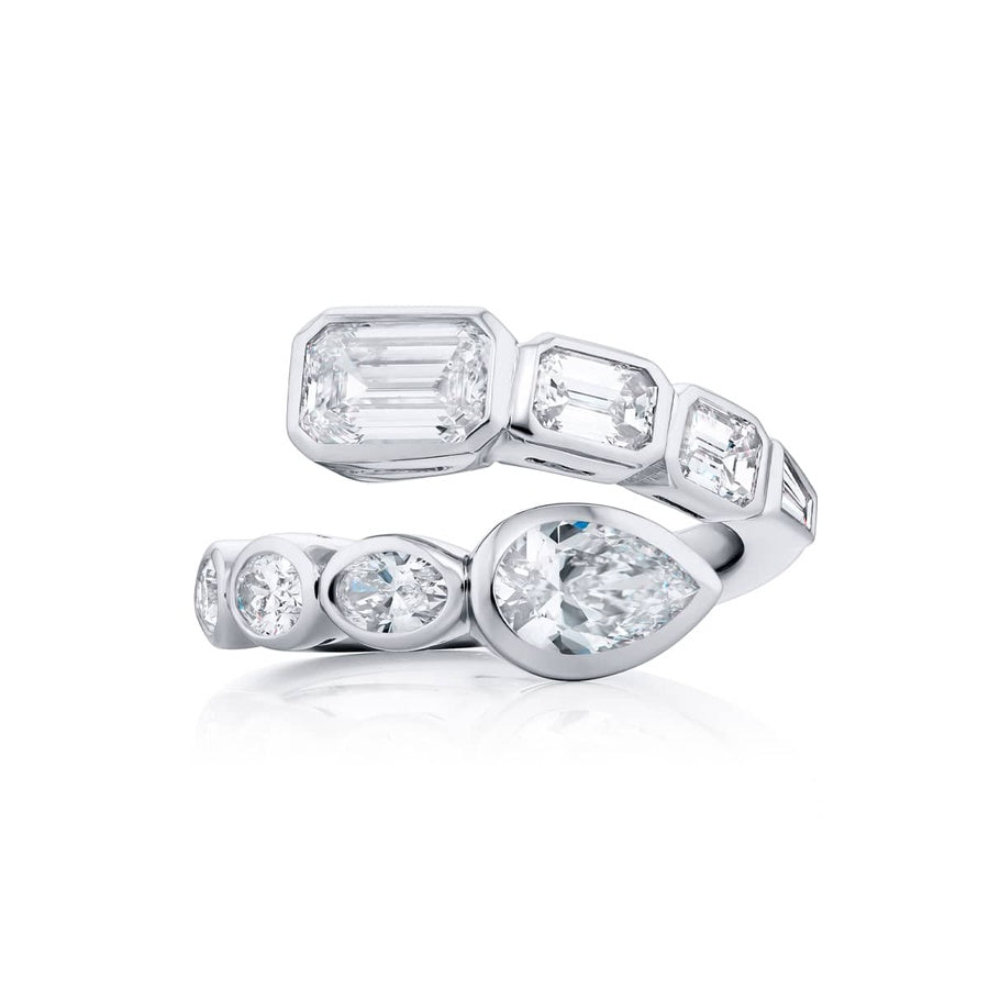 Platinum Emerald-Cut and Pear-Shaped Diamond Certified Twogether Ring