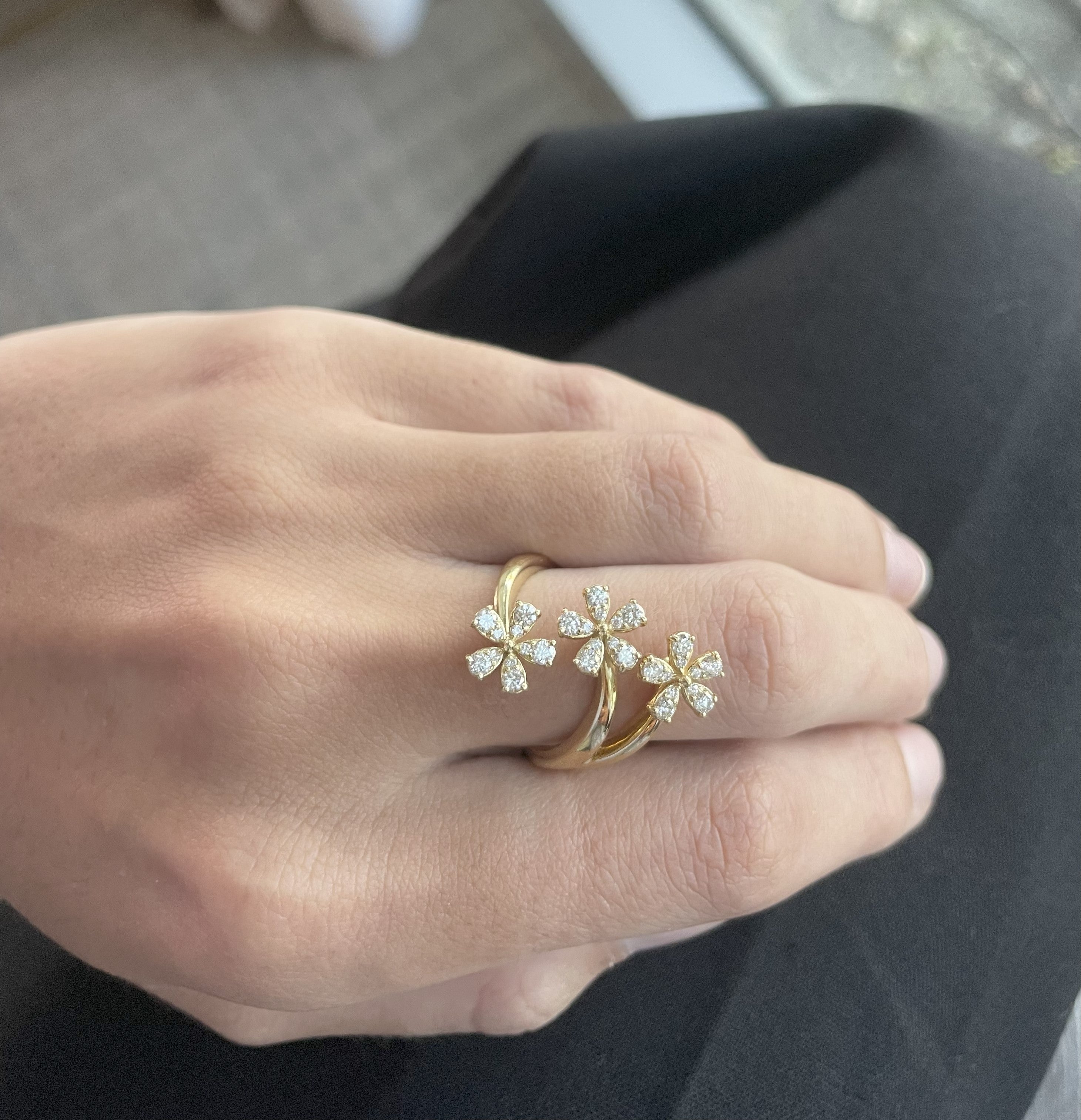 Triple Flower Diamond Ring