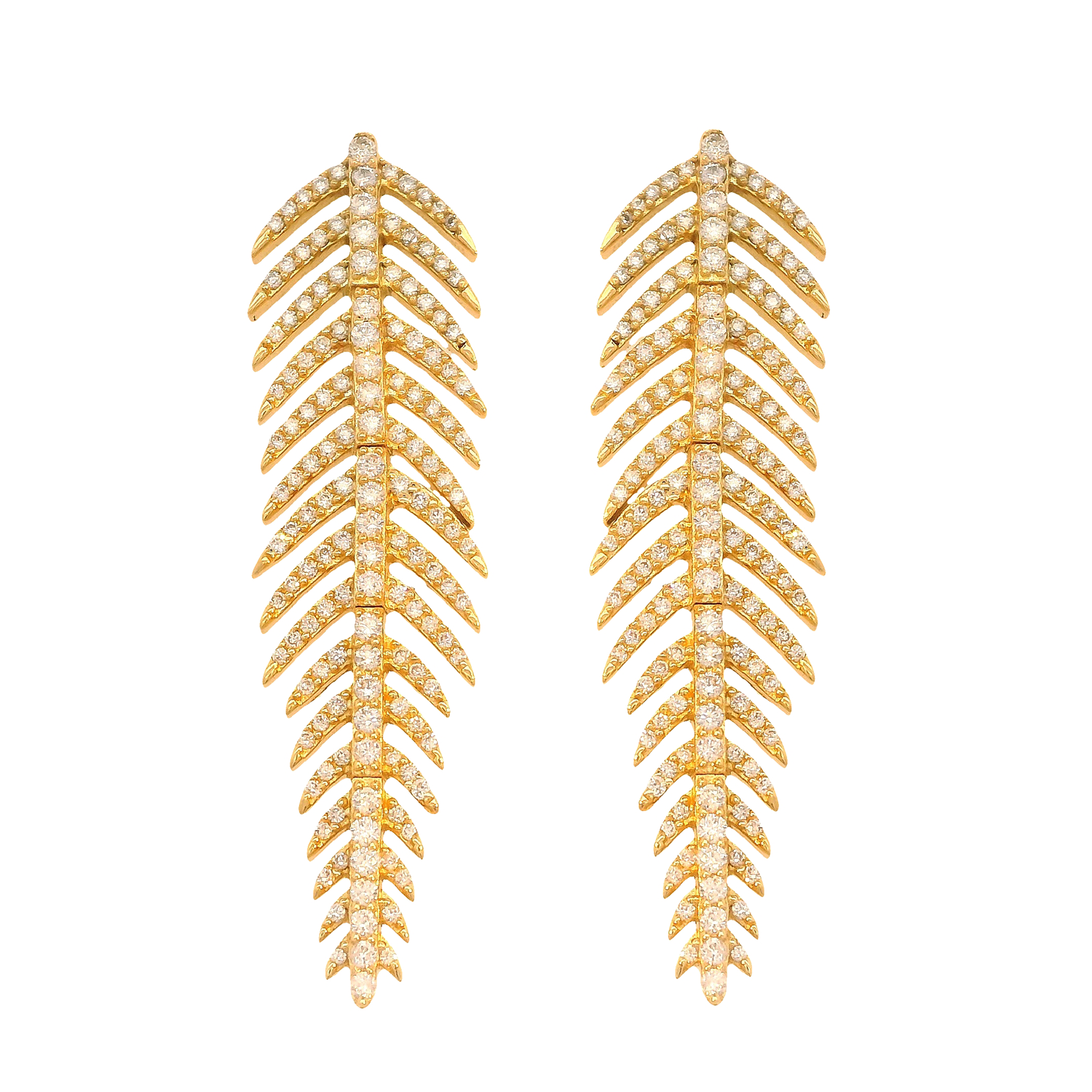 Pavé Diamond Feather Drop Earrings