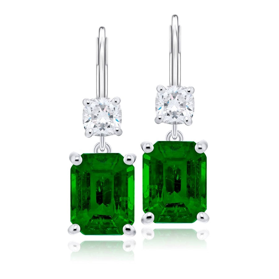 Platinum Emerald-Cut Emerald Certified Drop Earrings