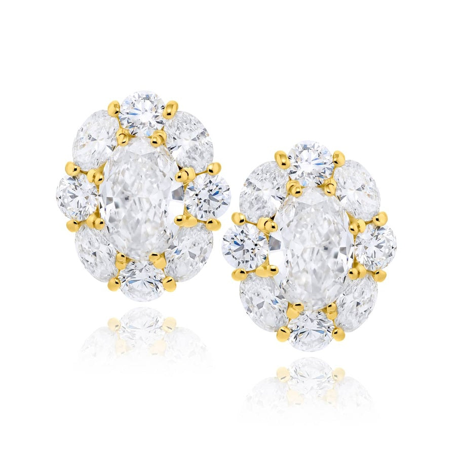 18K Yellow Gold Oval Diamond Certified Stud Earrings