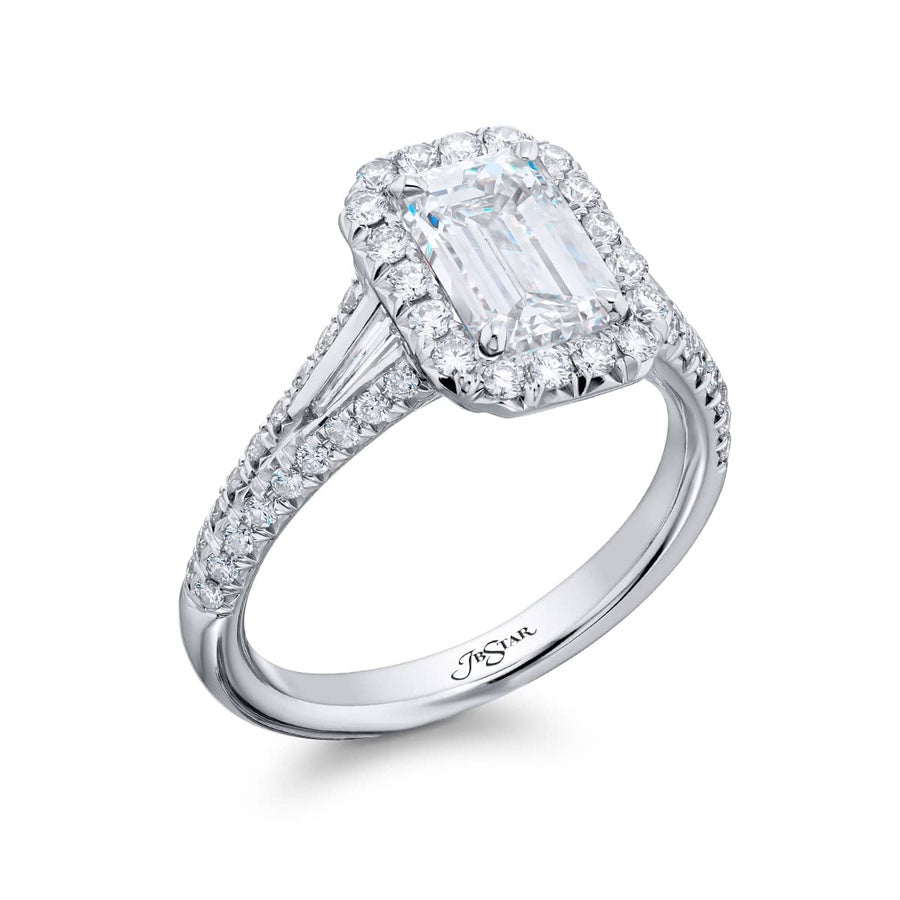 Platinum Emerald-Cut Diamond GIA Certified Micro Pave Engagement Ring