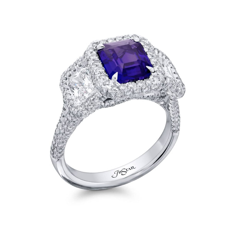 Platinum Emerald-Cut Purple Sapphire Certified Ring