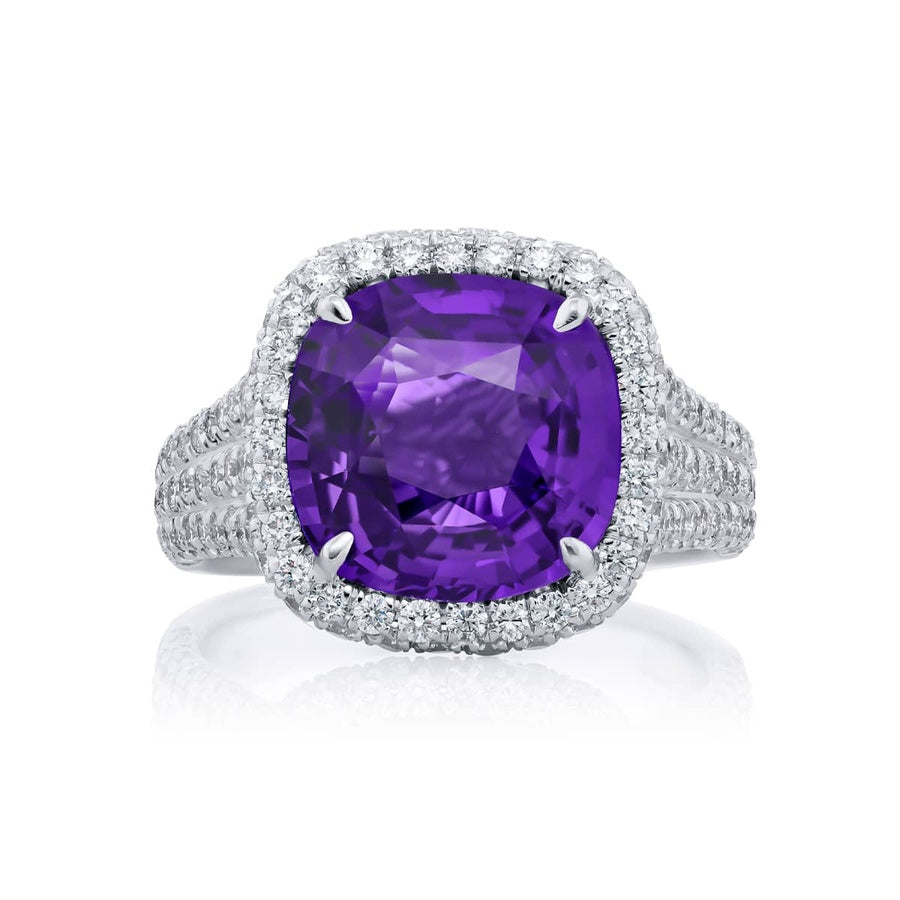 Platinum Cushion-Cut No-Heat Purple Sapphire Certified Ring