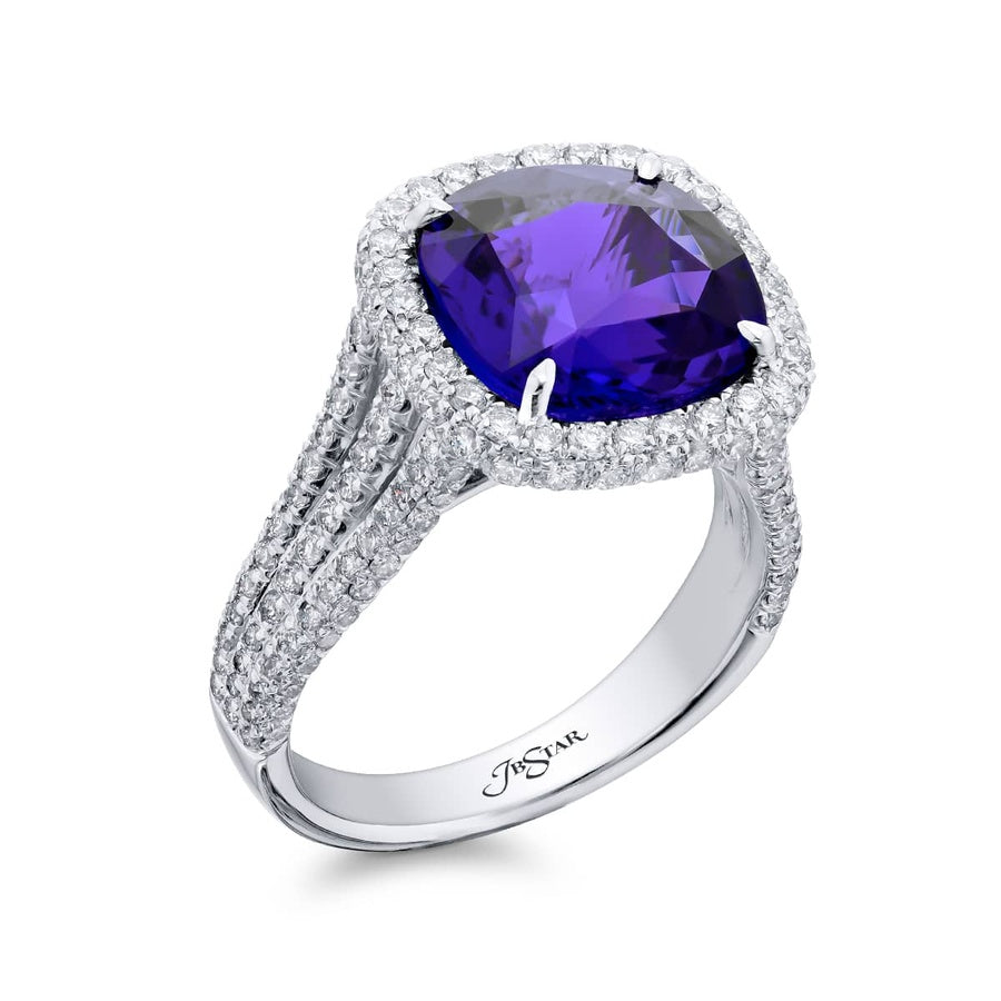 Platinum Cushion-Cut No-Heat Purple Sapphire Certified Ring