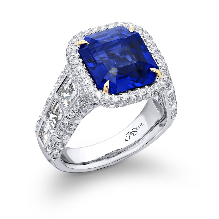 Platinum Emerald-Cut Sri Lankan Sapphire Ring