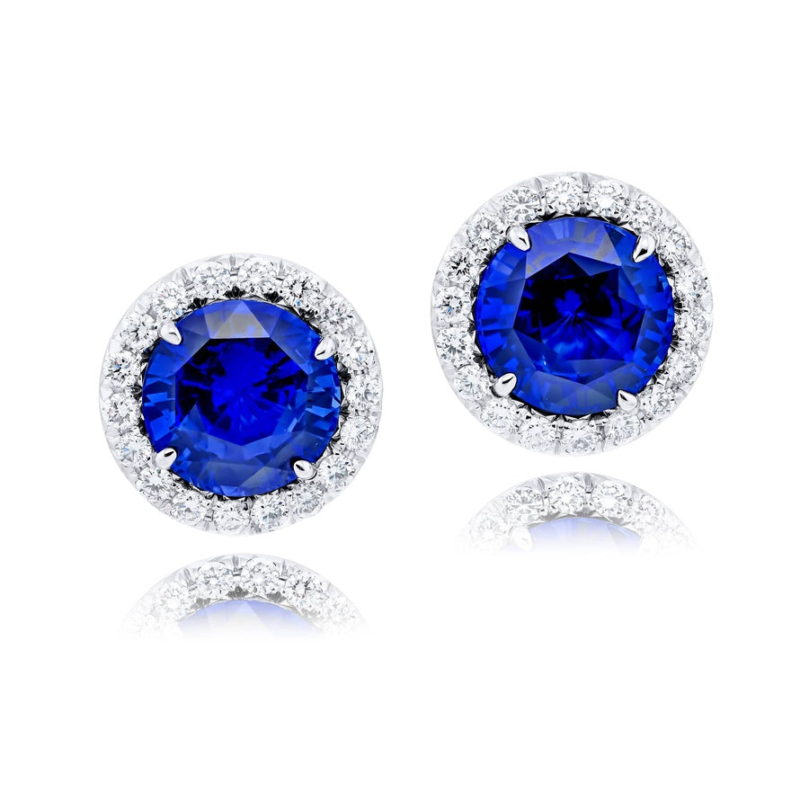 Platinum Round Sapphire Certified Stud Earrings