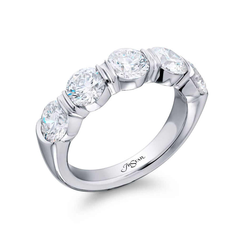 Platinum Round Diamond Single-Row Bar Set GIA Certified Band