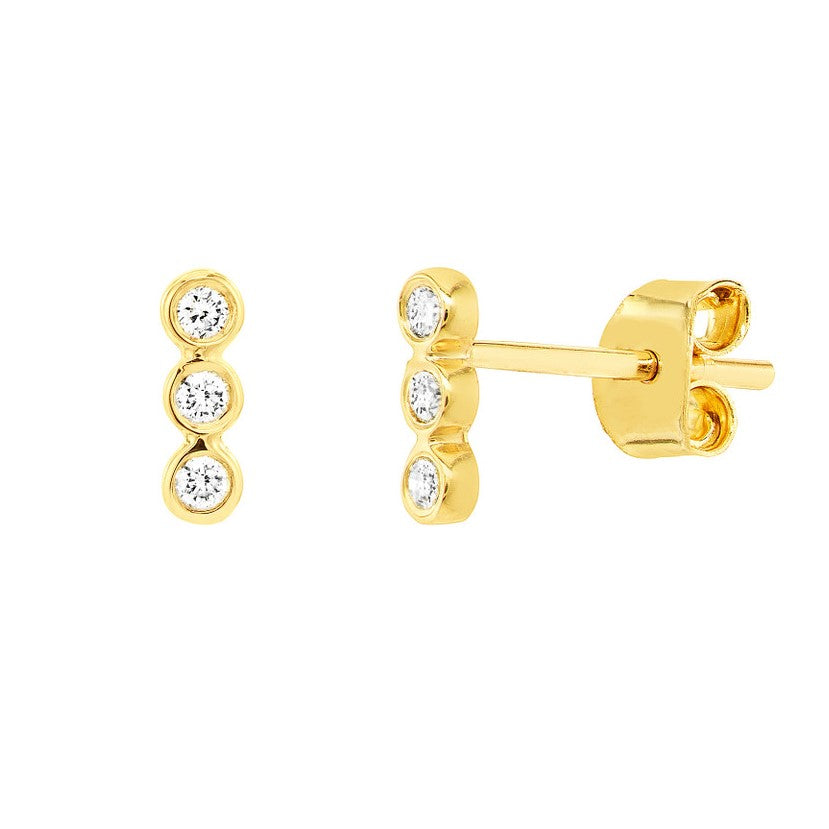 Diamond Bezel Trio Stud Earrings