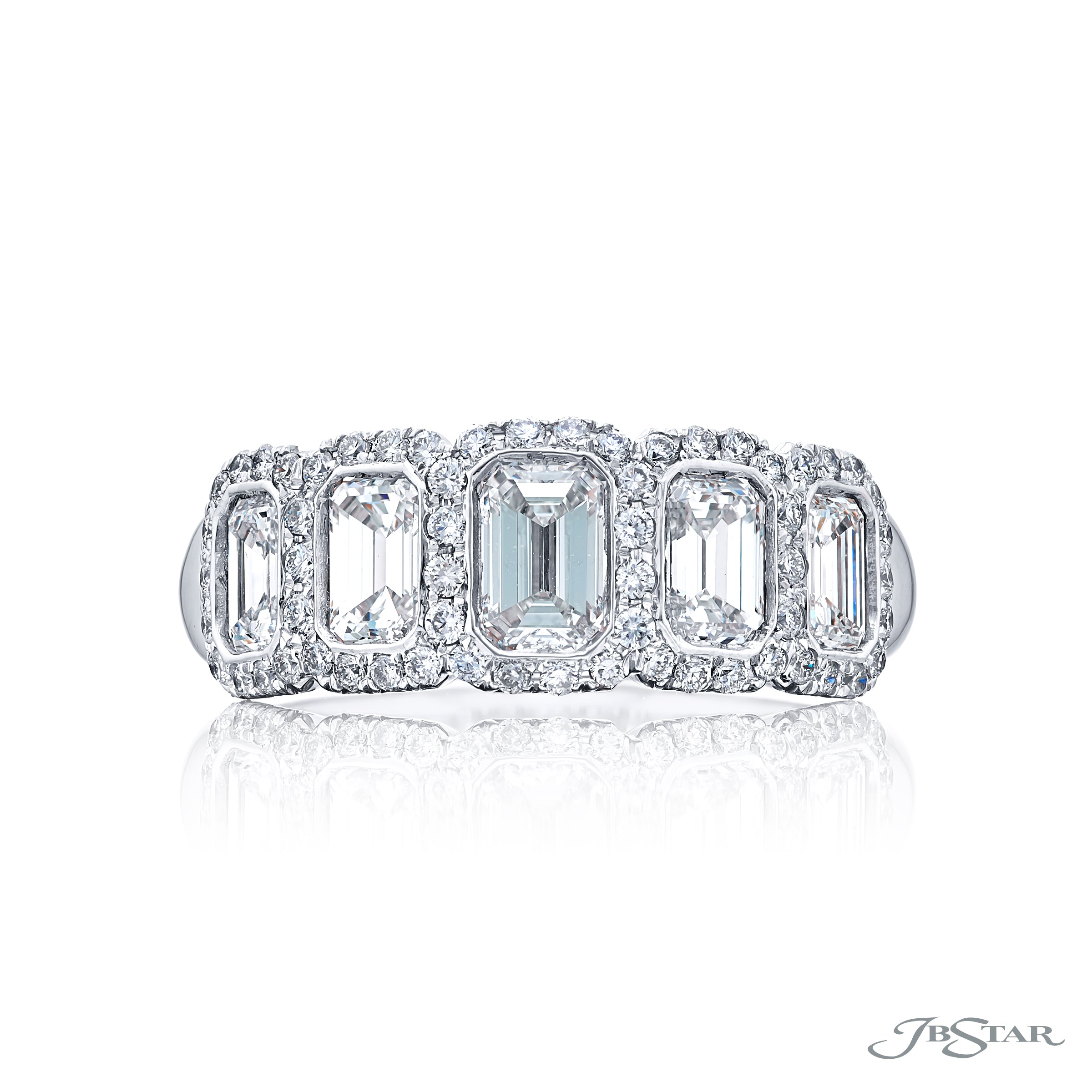 Bezeled Emerald Cut Diamond Band With Pave Diamonds