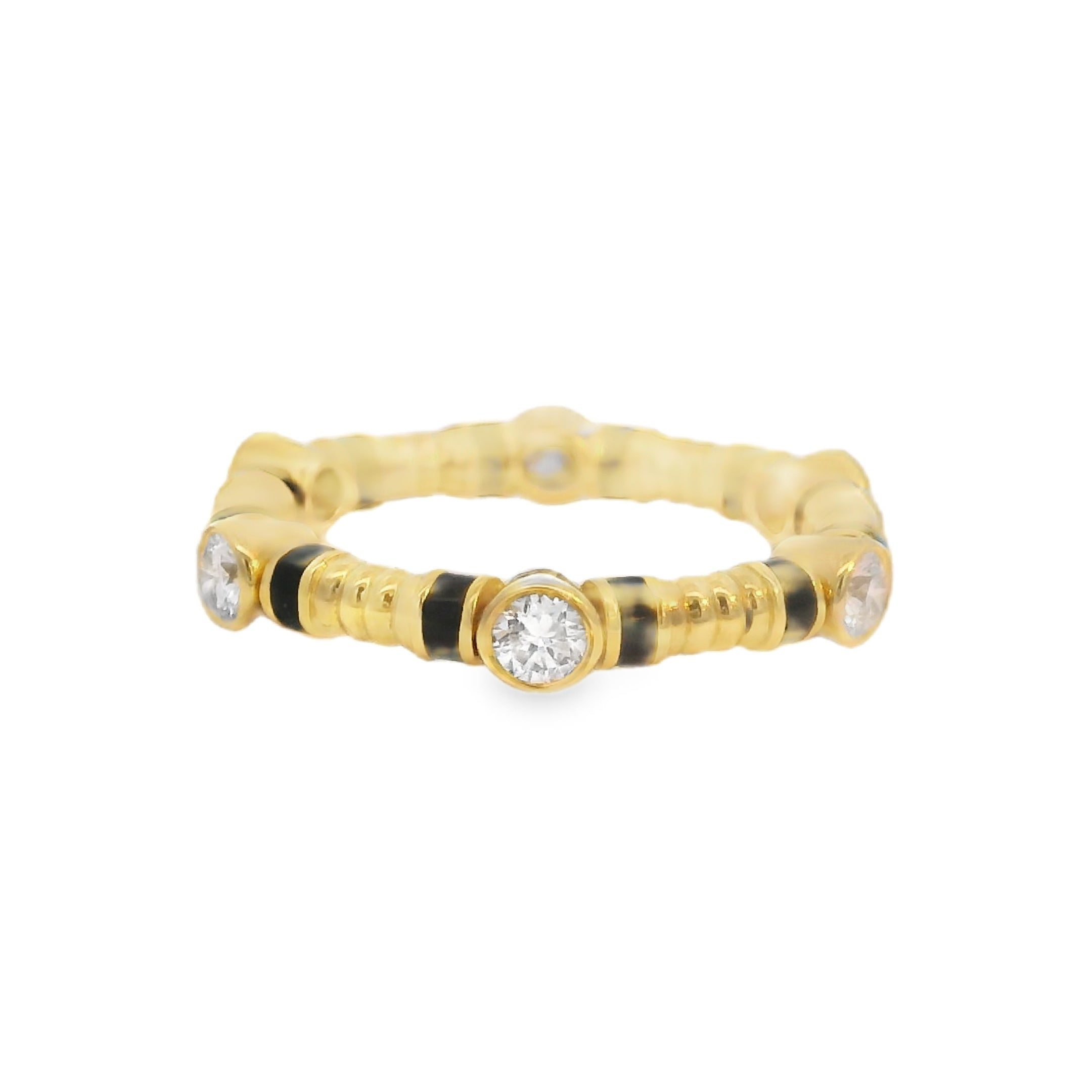 Bezel Round Diamond Station Band with Black Enamel Detailing