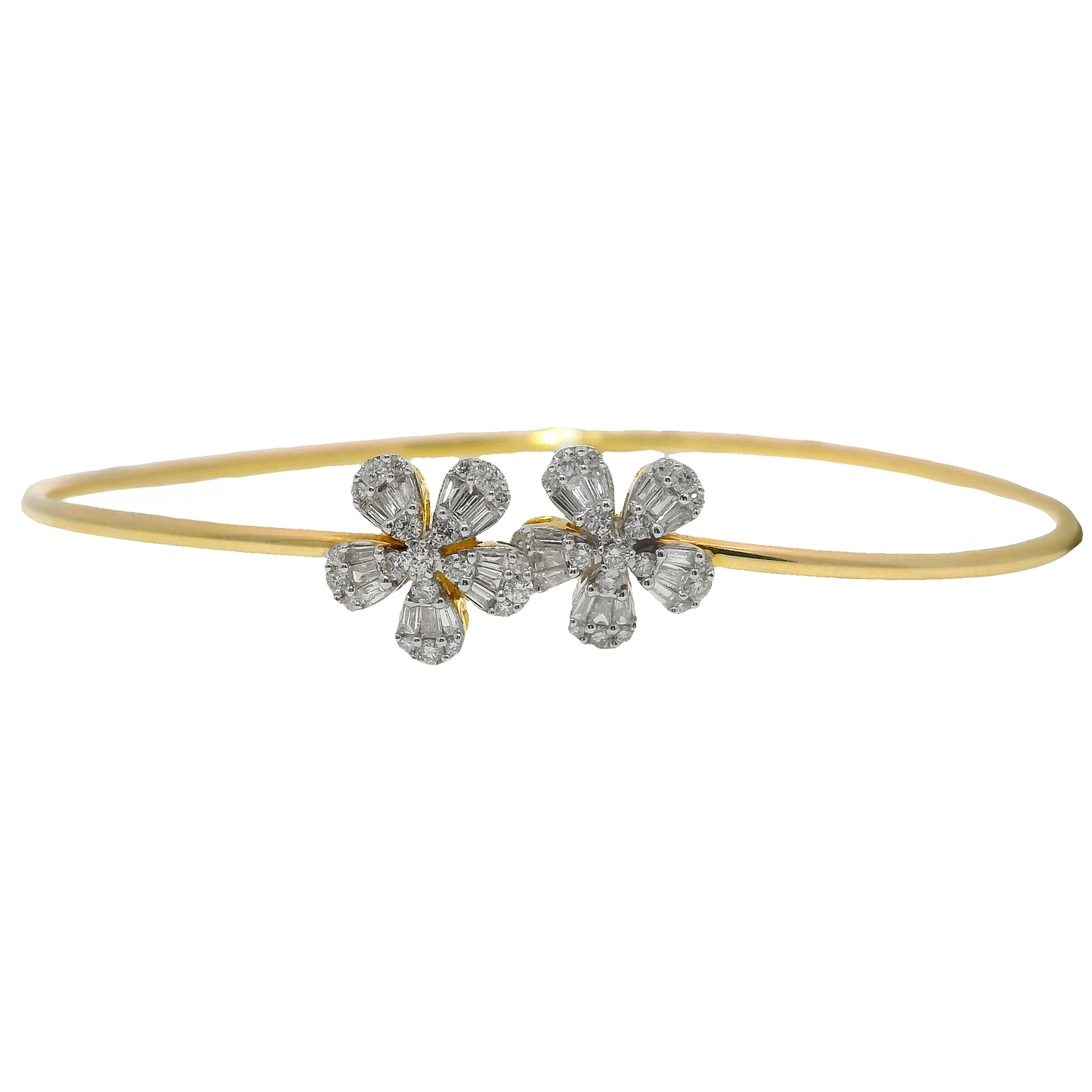 Split Bangle with Round Brilliant and Baguette Diamond Flowers