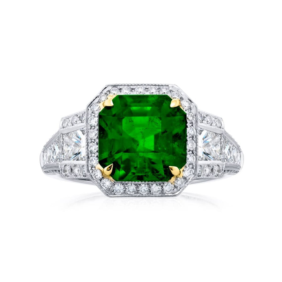 Platinum Emerald-Cut Emerald Micro Pave Ring