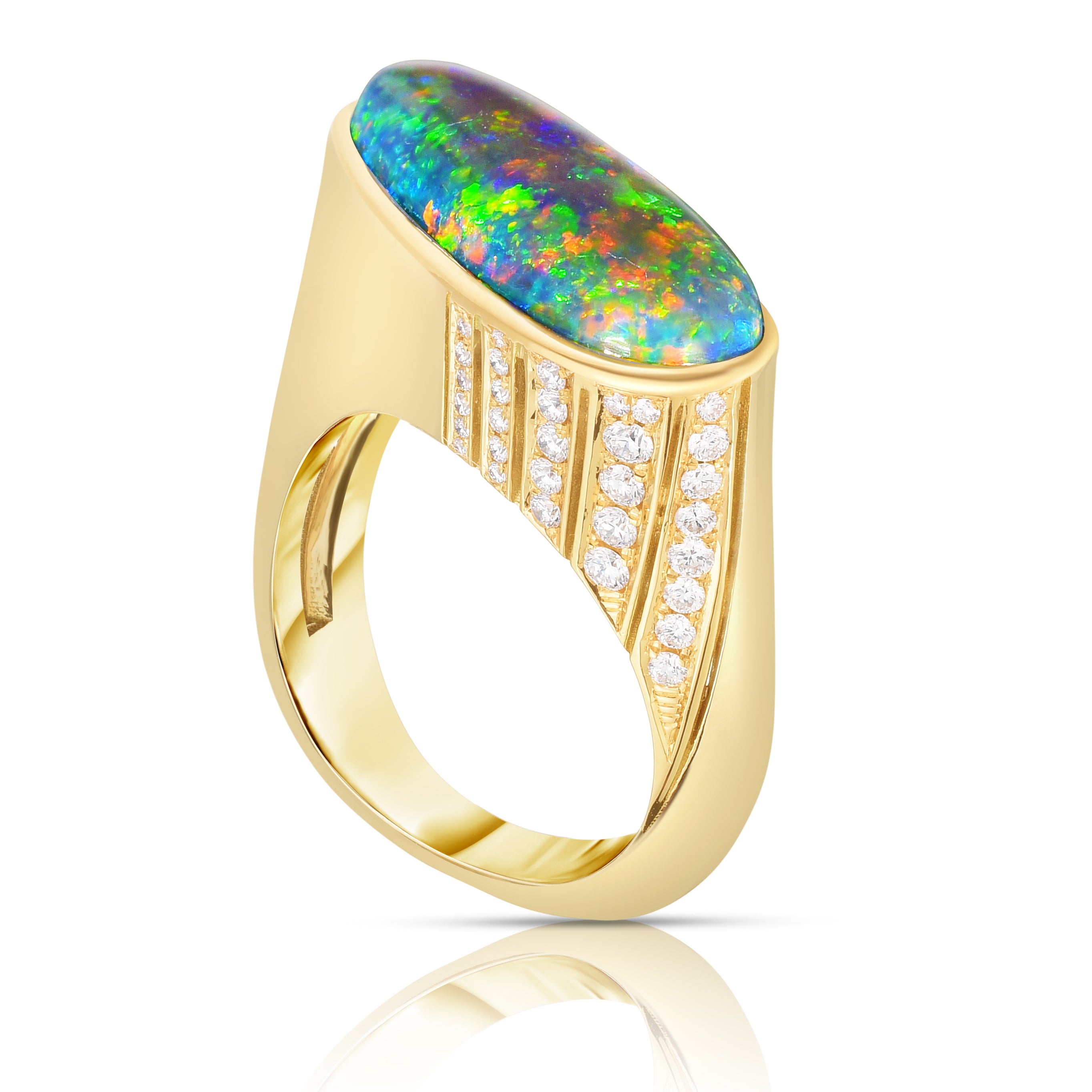Bezel Oval Opal and Diamond Ring