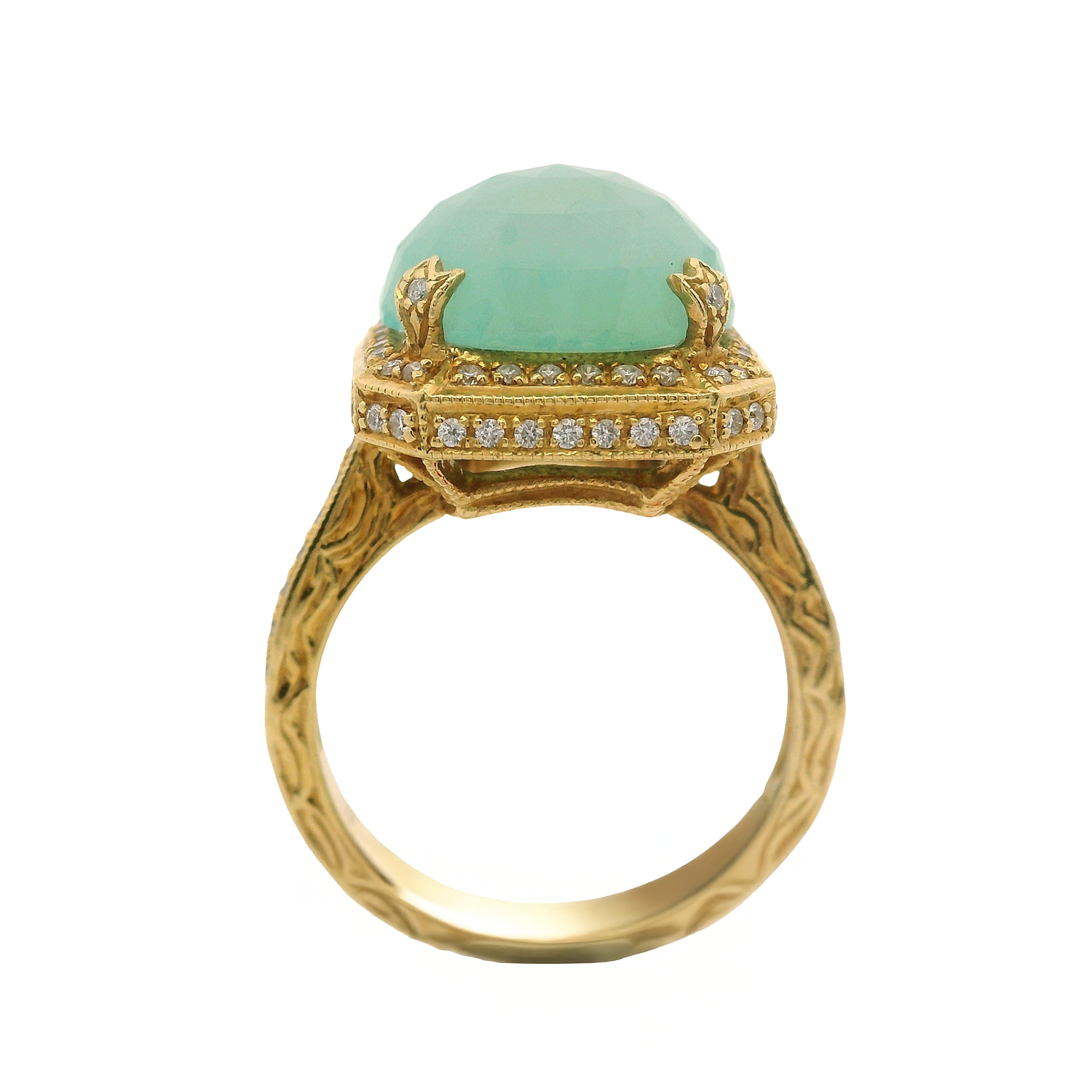 Cabochon Chalcedony Halo Ring