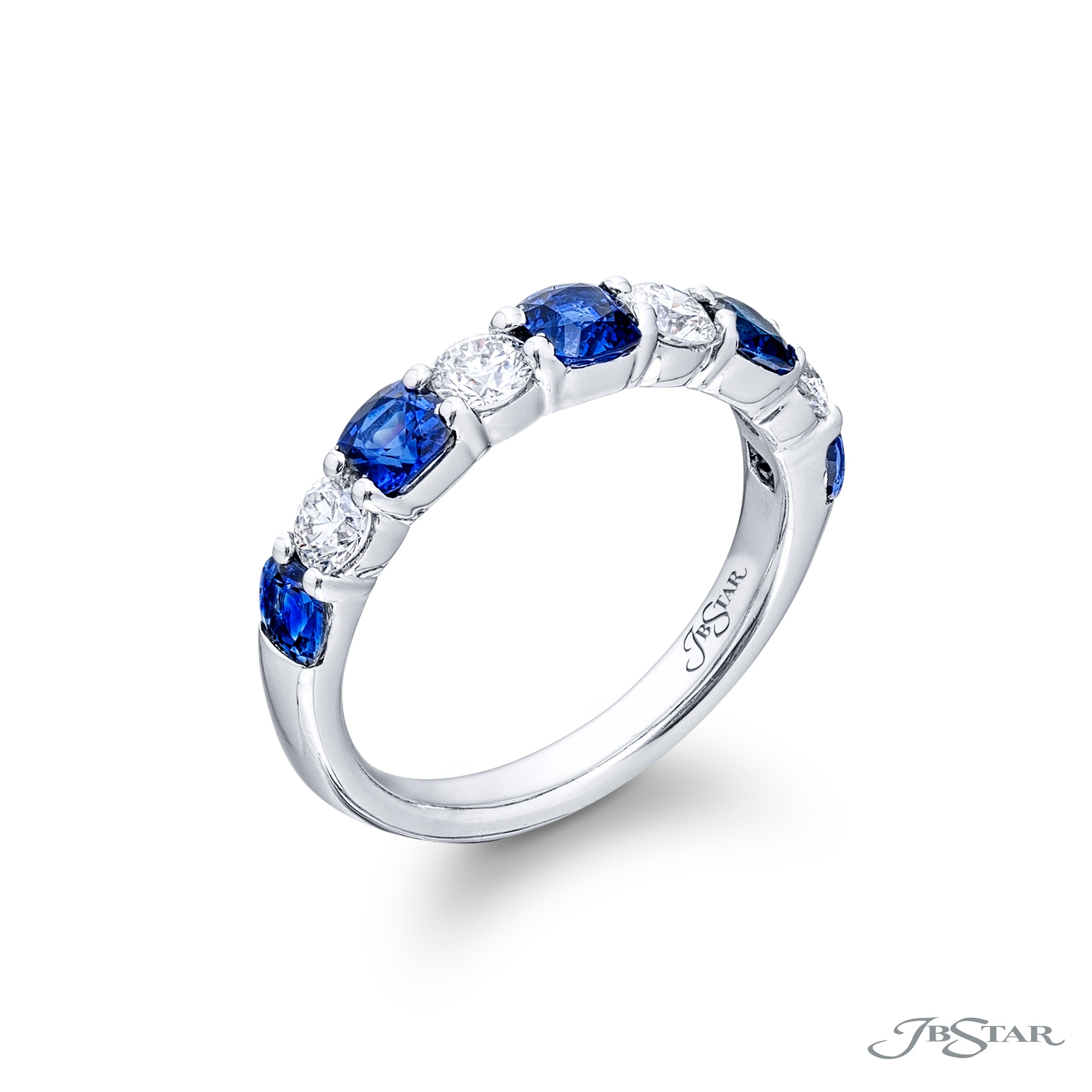 Cushion Cut Sapphire and Round Diamond Halfway Band