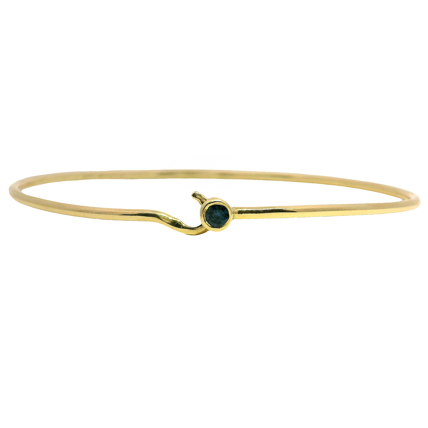 Bezeled Round Blue Sapphire Hook Latch Bangle