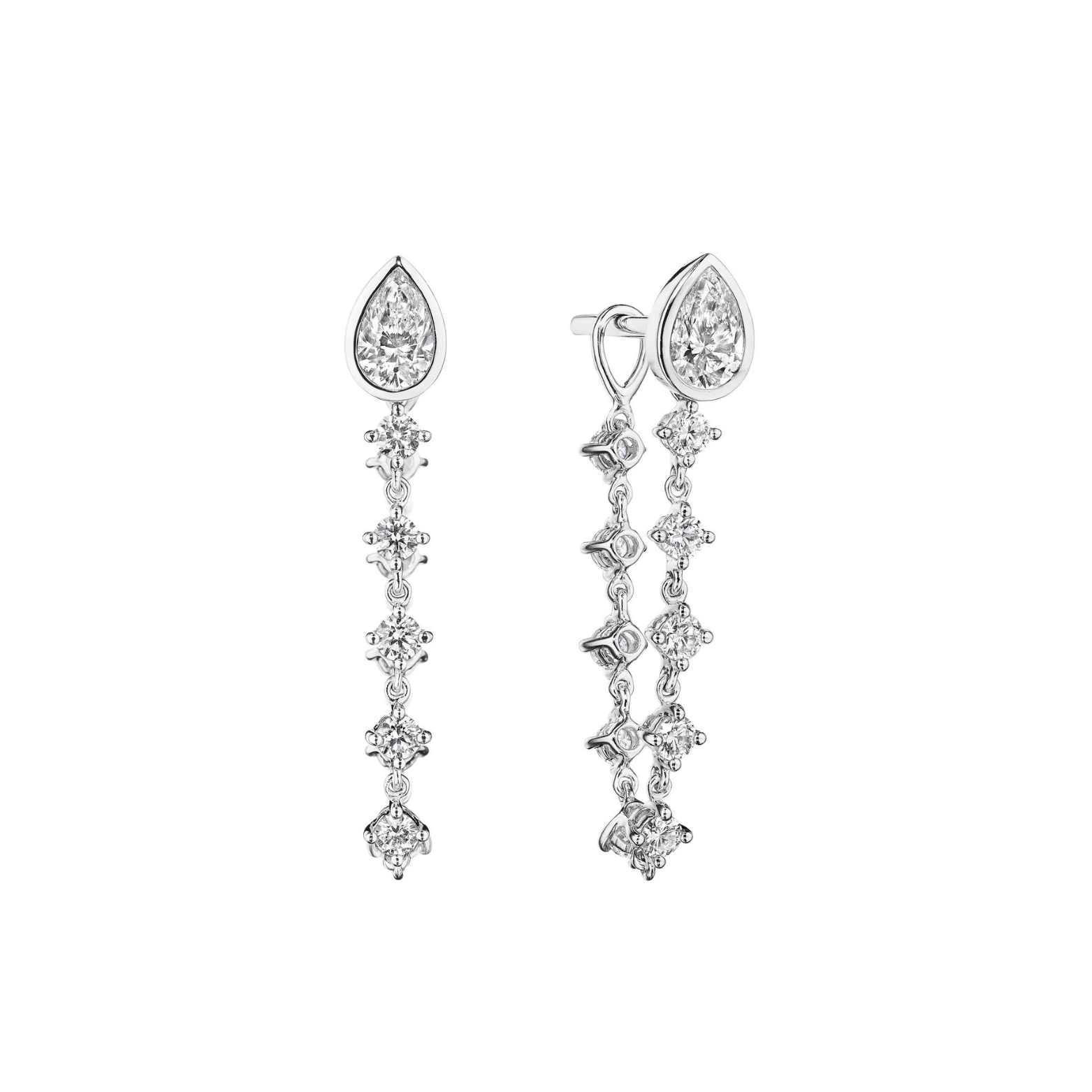 Diamond Stud Chain Hoop Linear Earrings
