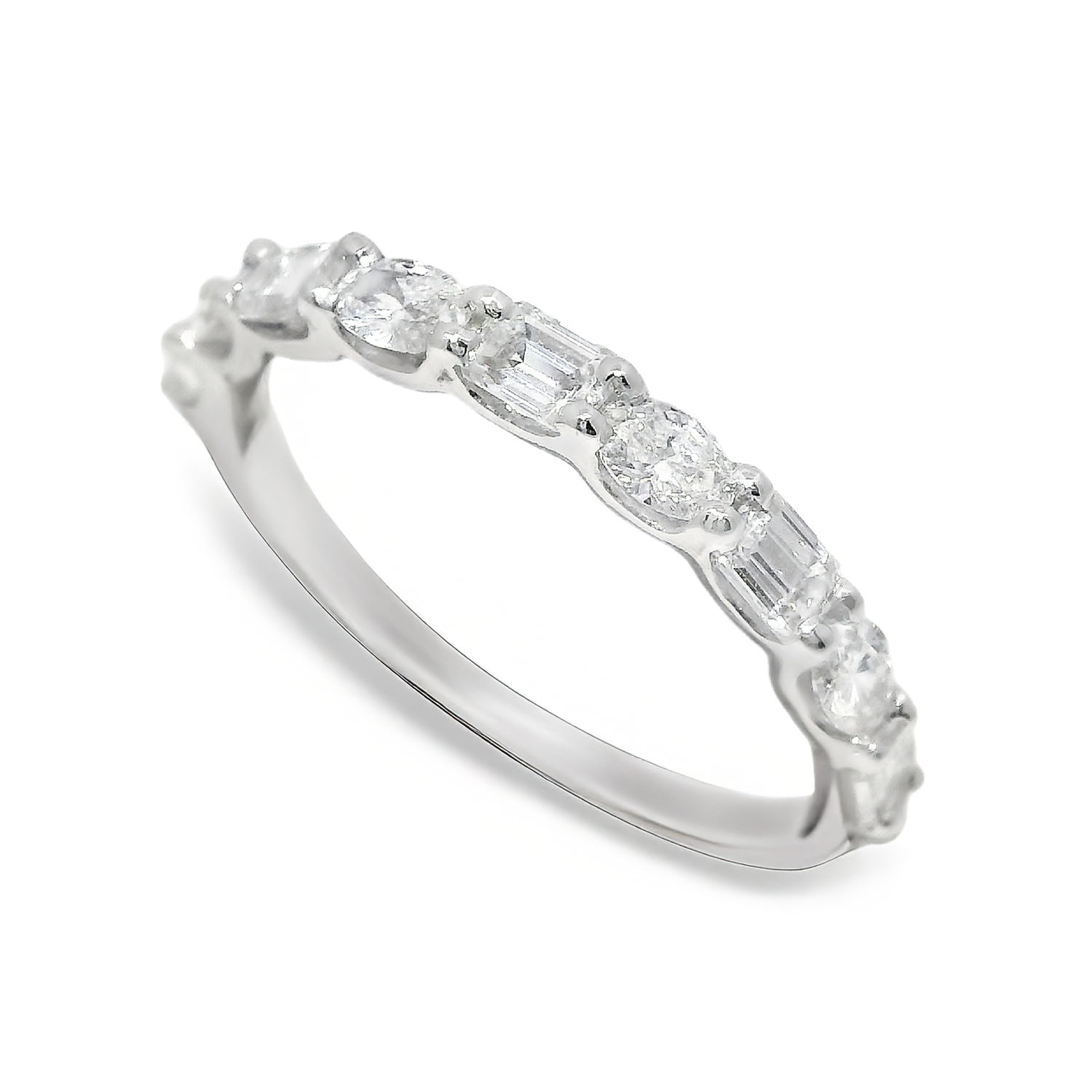 Alternating Oval and Emerald Cut Diamond Anniversary Band