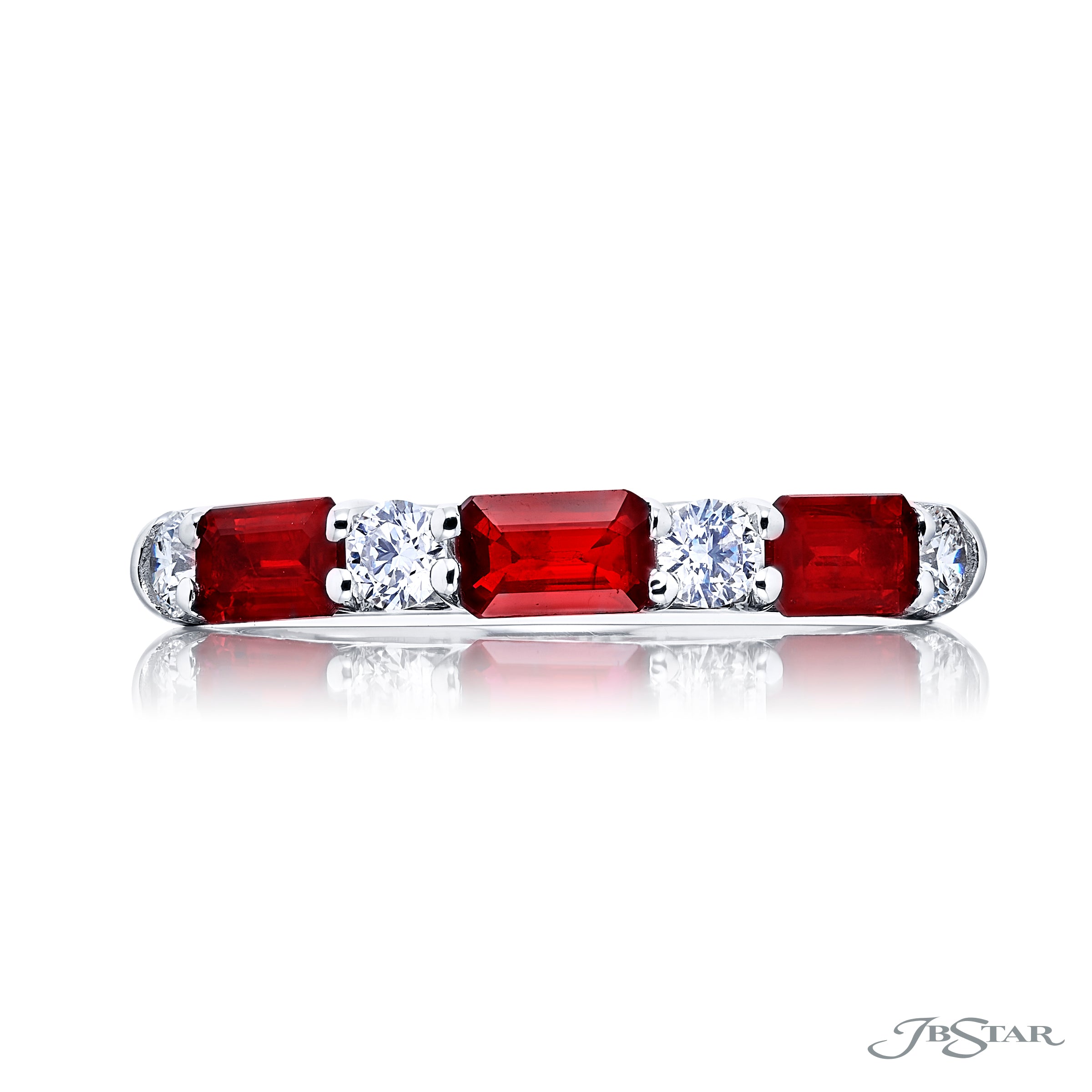 Alternating East-West Emerald Cut Ruby and Round Diamond Half-Band